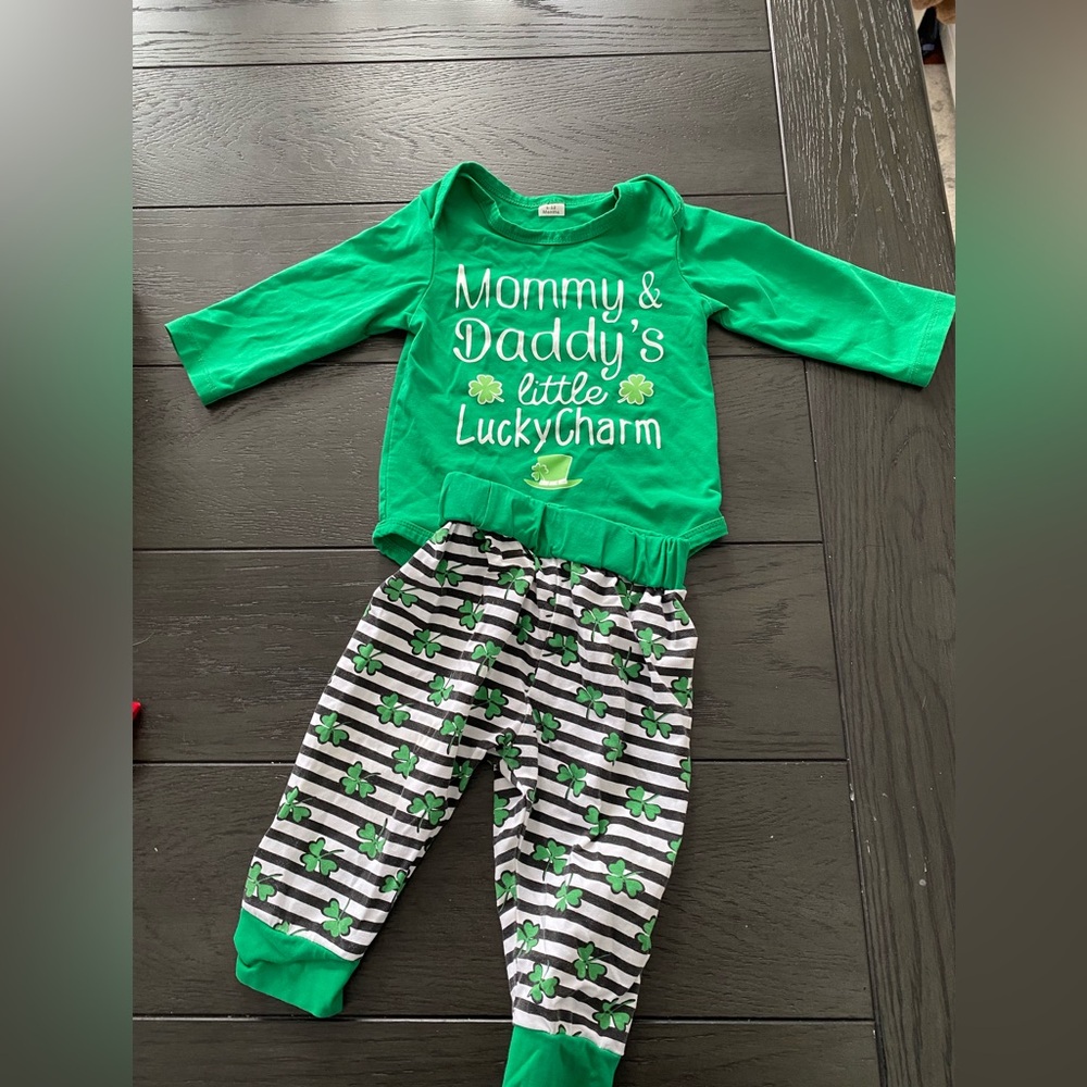 St. Patrick’s Day Themed Green Lucky Charm Baby Outfit